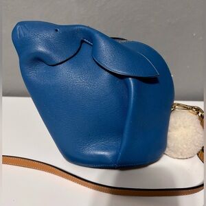 Loewe Calfskin Shearling Blue Leather Bunny Crossbody Bag